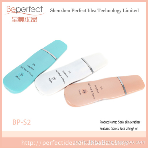 BPS2 Carer Mini Ultrasonic Skin Scrubber, Spatula & Infusion, Exfoliation, Iontophoresis, Facial blackhead removal machine